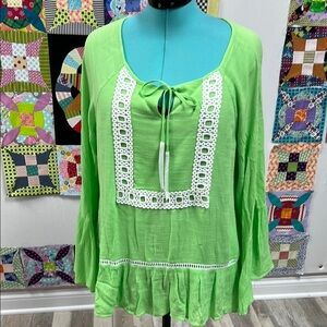 Lilly Pulitzer Lime Green Blouse with Lace Accents